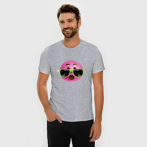 Мужская slim-футболка Розовый смайлик в очках / Меланж – фото 3
