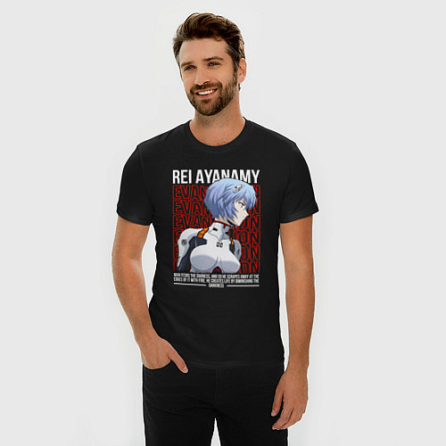 Мужская slim-футболка Евангелион Рей / Черный – фото 3