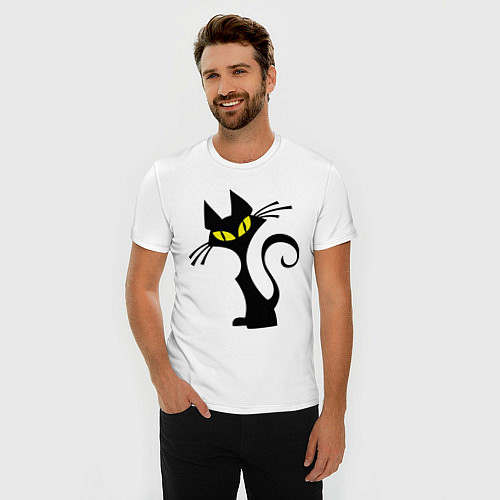 Мужская slim-футболка Кошка / Белый – фото 3