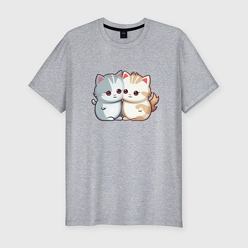 Мужская slim-футболка Cute cats / Меланж – фото 1