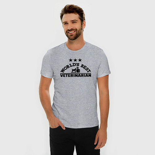 Мужская slim-футболка Лучший ветеринар в мире / Меланж – фото 3