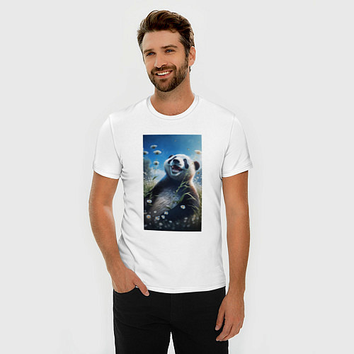 Мужская slim-футболка Счастливая панда / Белый – фото 3