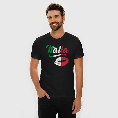Мужская slim-футболка Поцелуй Италии / Черный – фото 3