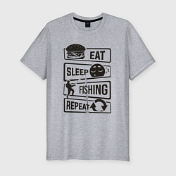 Футболка slim-fit Eat sleep fishing repeat, цвет: меланж