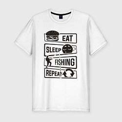 Футболка slim-fit Eat sleep fishing repeat, цвет: белый