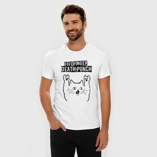 Мужская slim-футболка Five Finger Death Punch - rock cat / Белый – фото 3
