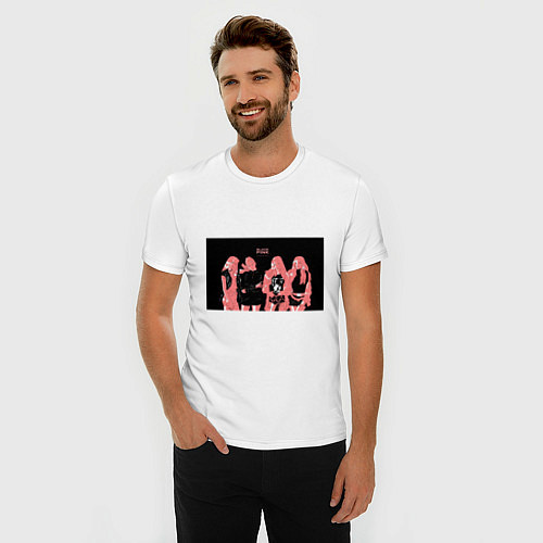 Мужская slim-футболка Группа BLACKPINK в ярко-розовых тонах / Белый – фото 3