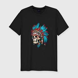Футболка slim-fit Череп Индейца с перьями, цвет: черный