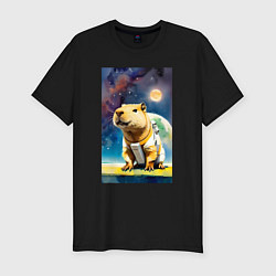 Футболка slim-fit Capybara brave astronaut - neural network, цвет: черный