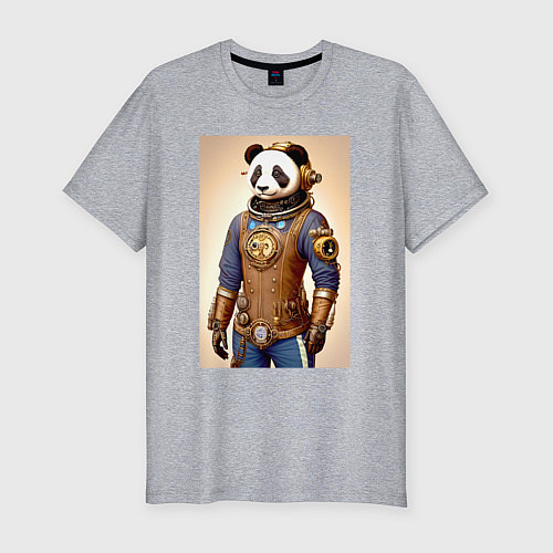 Мужская slim-футболка Cool panda - steampunk - neural network / Меланж – фото 1