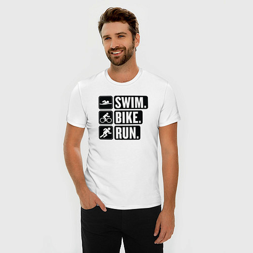 Мужская slim-футболка Swim bike run / Белый – фото 3