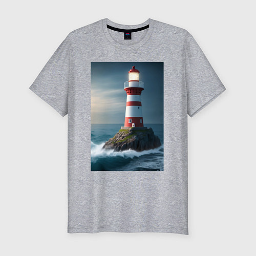 Мужская slim-футболка Маяк в море / Меланж – фото 1
