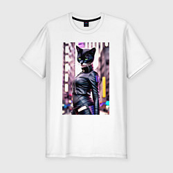 Футболка slim-fit Cool black cat - neural network - fashionista, цвет: белый