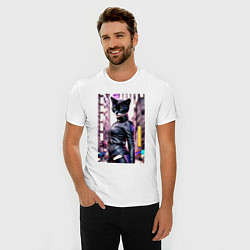 Футболка slim-fit Cool black cat - neural network - fashionista, цвет: белый — фото 2