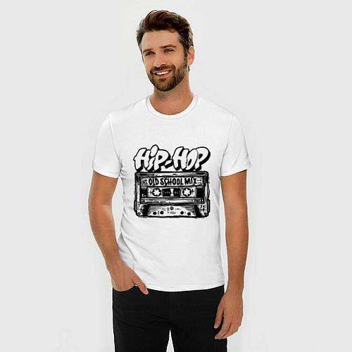 Мужская slim-футболка Hip hop oldschool / Белый – фото 3