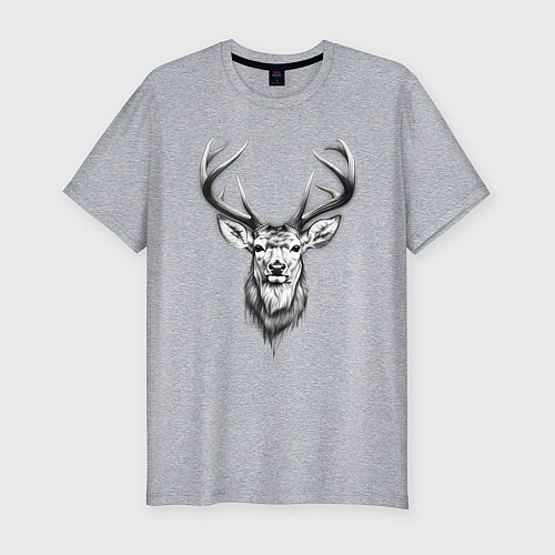 Мужская slim-футболка Голова оленя эскиз / Меланж – фото 1