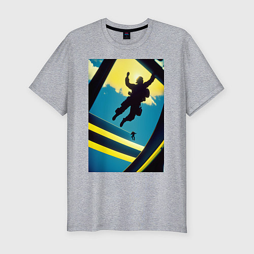 Мужская slim-футболка Два парашютиста / Меланж – фото 1