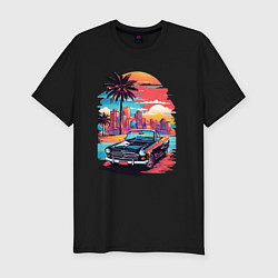 Футболка slim-fit Автомобиль на пляже, цвет: черный