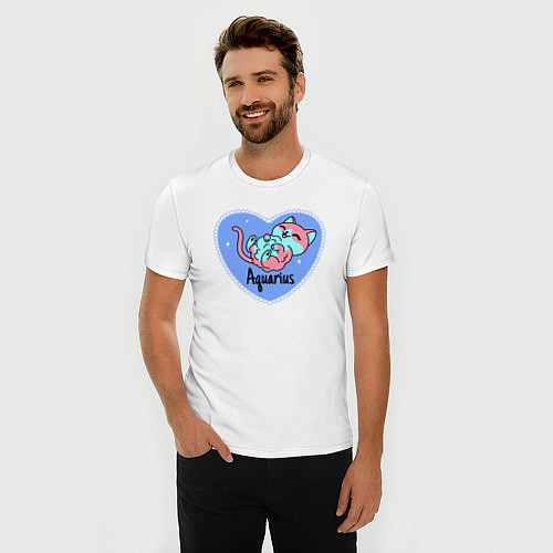 Мужская slim-футболка Пушистый котик - водолей / Белый – фото 3