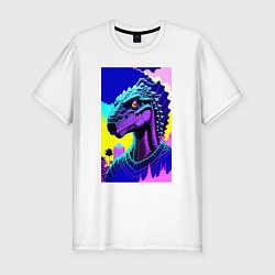 Футболка slim-fit Funny dinosaur - fantasy - neural network, цвет: белый