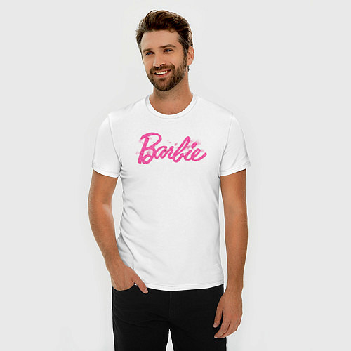 Мужская slim-футболка Блестящий логотип Барби / Белый – фото 3