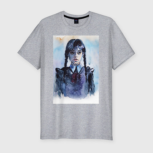 Мужская slim-футболка Акварельный портрет Уэнсдей / Меланж – фото 1