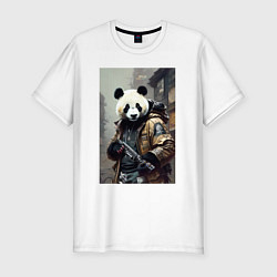 Футболка slim-fit Cool panda - cyberpunk - warrior, цвет: белый