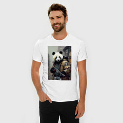 Футболка slim-fit Cool panda - cyberpunk - warrior, цвет: белый — фото 2