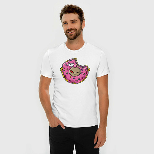 Мужская slim-футболка Гомер пончик / Белый – фото 3