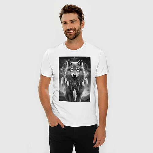 Мужская slim-футболка Шаман волк / Белый – фото 3