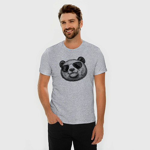 Мужская slim-футболка Панда в очках / Меланж – фото 3