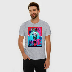 Футболка slim-fit Funny skeleton - pop art - pixels halloween, цвет: меланж — фото 2