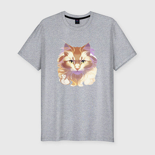 Мужская slim-футболка Теплый кот / Меланж – фото 1