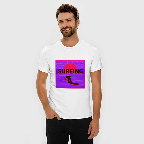 Мужская slim-футболка Сёрфинг в стиле киберпанк / Белый – фото 3