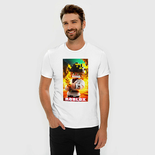 Мужская slim-футболка Roblox fire / Белый – фото 3