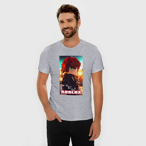 Мужская slim-футболка Roblox man / Меланж – фото 3