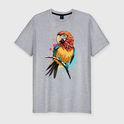 Мужская slim-футболка Акварельный попугай / Меланж – фото 1