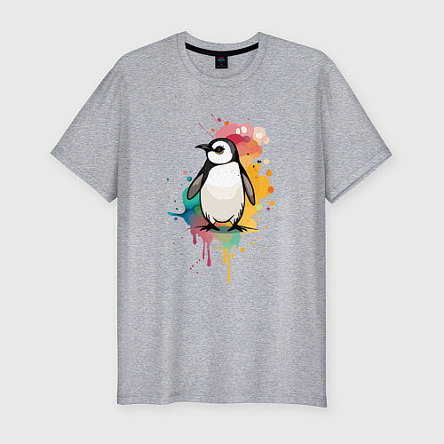 Мужская slim-футболка Красочный пингвин / Меланж – фото 1