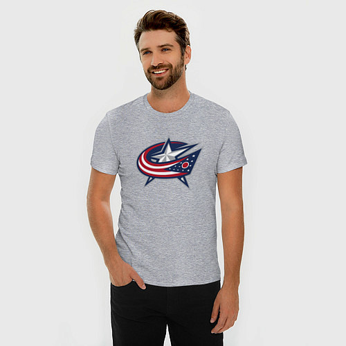 Мужская slim-футболка Columbus blue jackets - hockey team - emblem / Меланж – фото 3