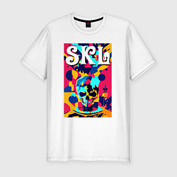 Футболка slim-fit Funny skull - pop art - neural network, цвет: белый