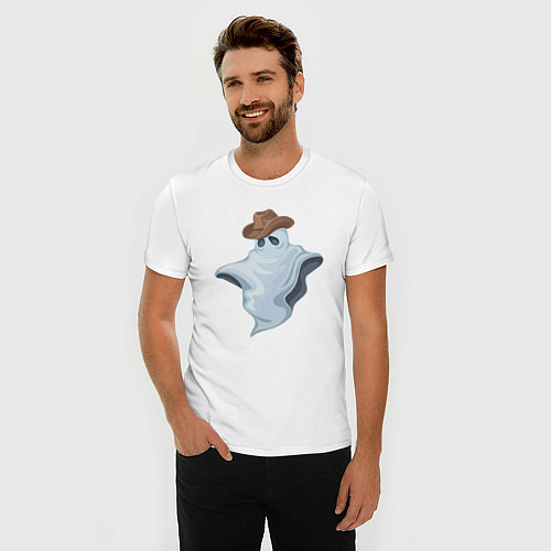 Мужская slim-футболка Привидение ковбой / Белый – фото 3