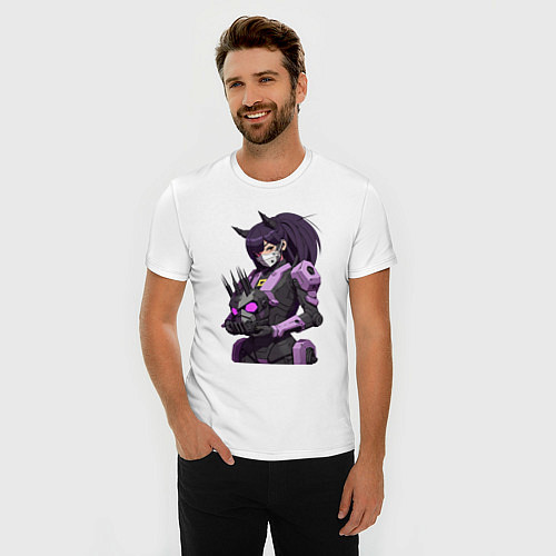 Мужская slim-футболка Девушка-робот в стиле Аниме - нейросеть / Белый – фото 3