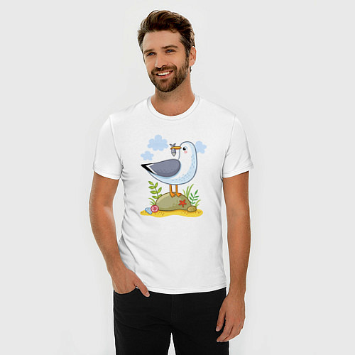 Мужская slim-футболка Чайка с рыбкой / Белый – фото 3