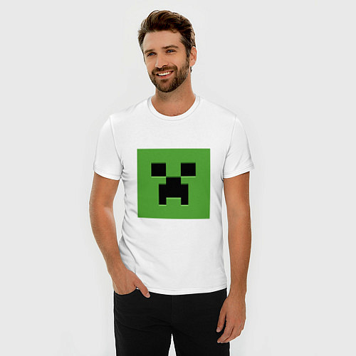 Мужская slim-футболка Minecraft creeper face / Белый – фото 3