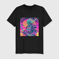 Футболка slim-fit Кислотный самурай скелет в стиле retrowave, цвет: черный