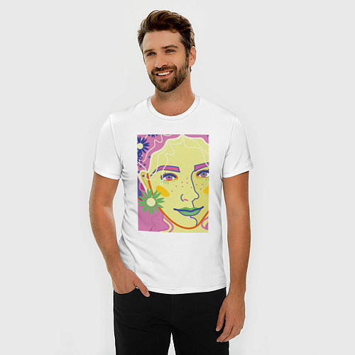 Мужская slim-футболка Женский портрет с полевыми цветами / Белый – фото 3