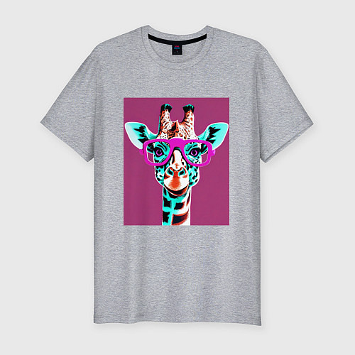 Мужская slim-футболка Жирафа в розовых очках / Меланж – фото 1