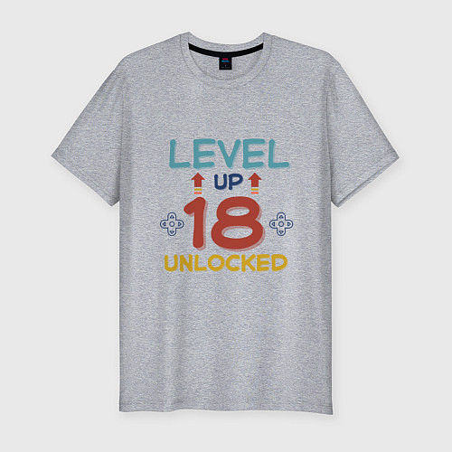 Мужская slim-футболка 18 уровень разблокирован / Меланж – фото 1