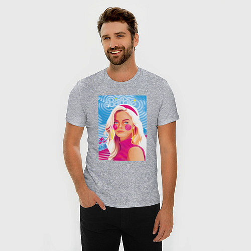 Мужская slim-футболка Барби Марго Робби / Меланж – фото 3