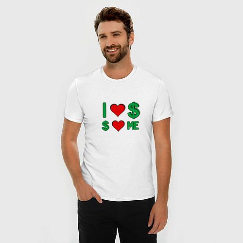 Мужская slim-футболка Надпись я люблю деньги / Белый – фото 3